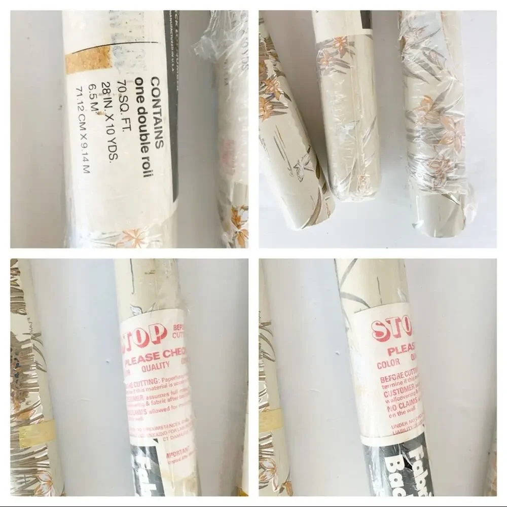 Vintage Beige Gold Crane Fabric Backed Vinyl Wallcovering SEALED x1